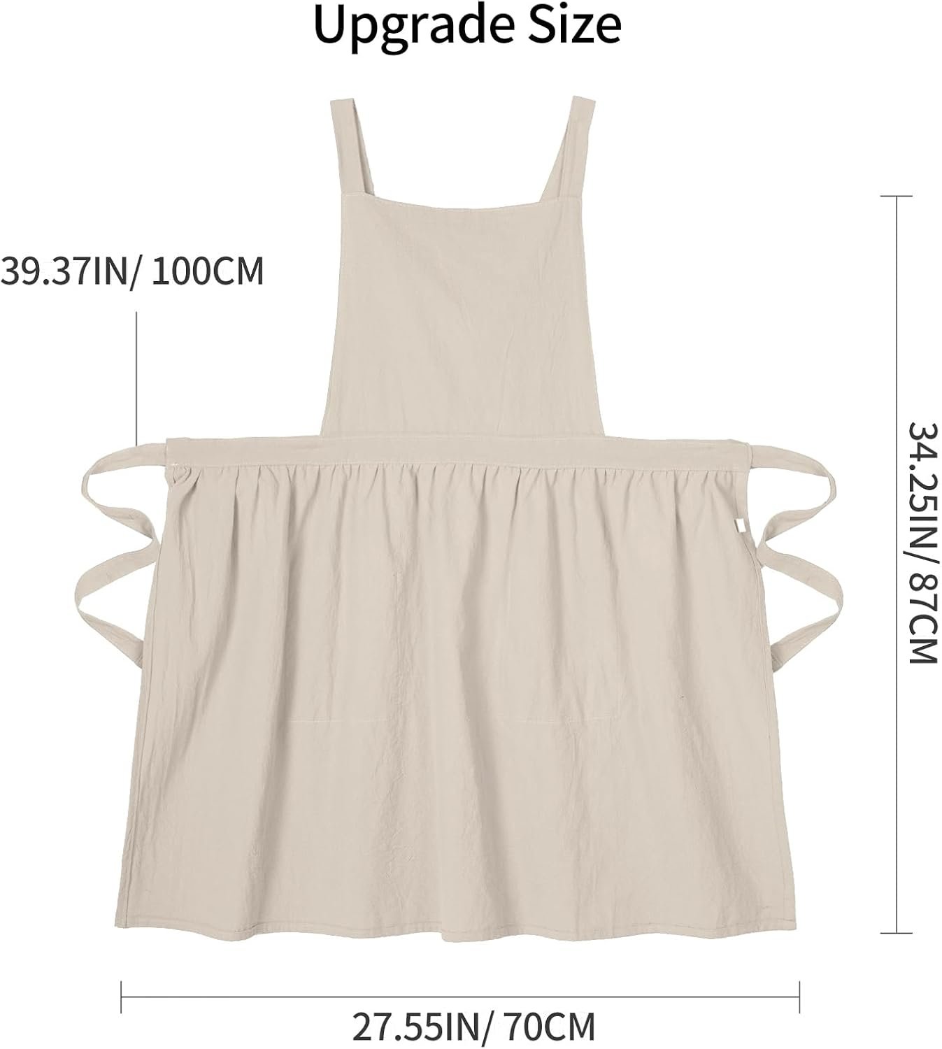 Pinknoke Cotton Linen Pinafore Apron Dress for Women with Pockets Cute Art Chef Aprons for Kitchen Baking Gardening Painting - Image 3