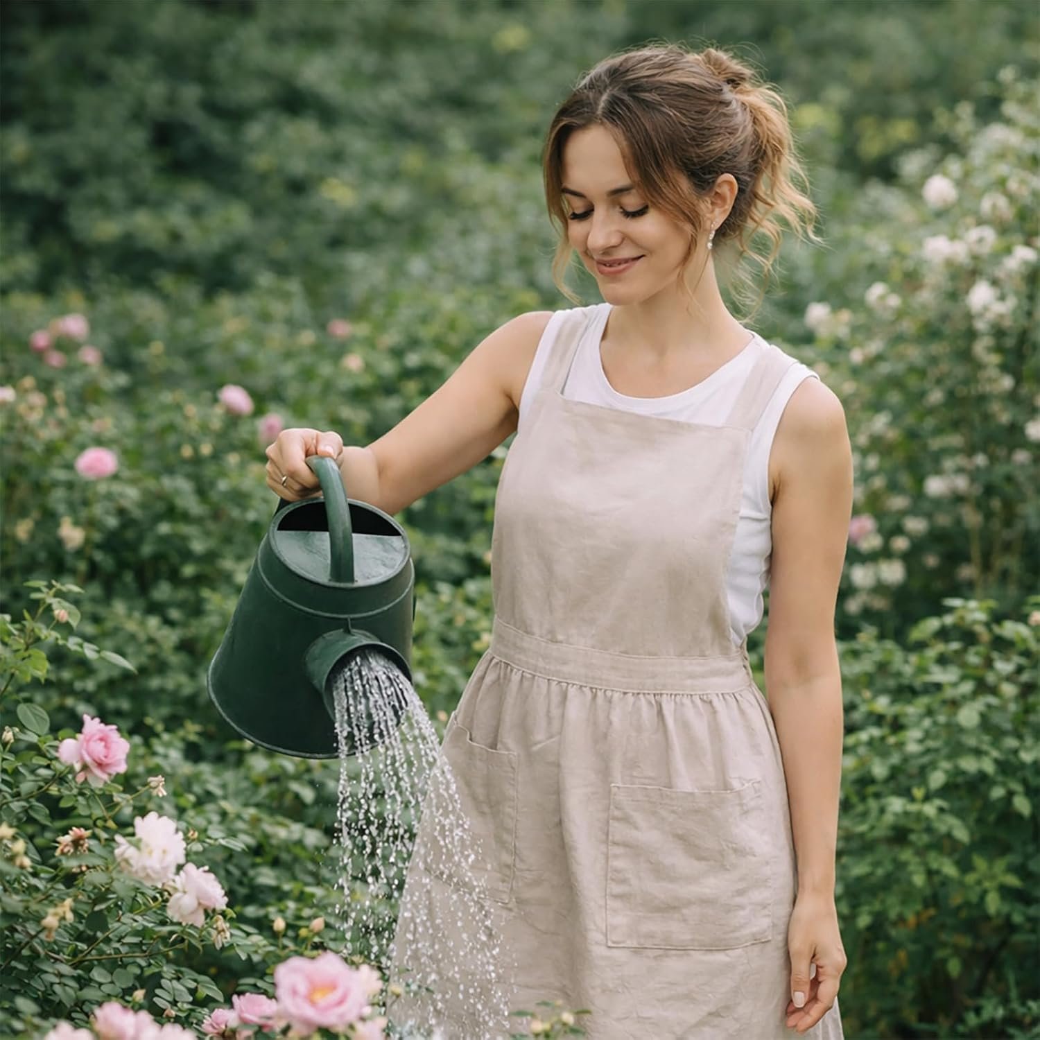 Pinknoke Cotton Linen Pinafore Apron Dress for Women with Pockets Cute Art Chef Aprons for Kitchen Baking Gardening Painting - Image 4