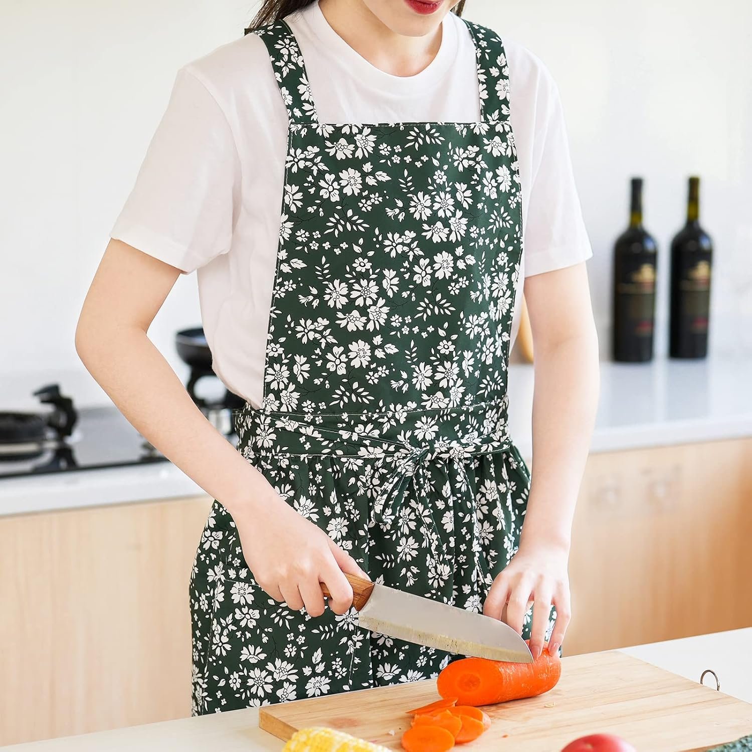 Pinknoke Vintage Pinafore Apron Dress for Women with Pockets Cute Floral Chef Aprons for Kitchen Cooking Baking Gardening - Image 5