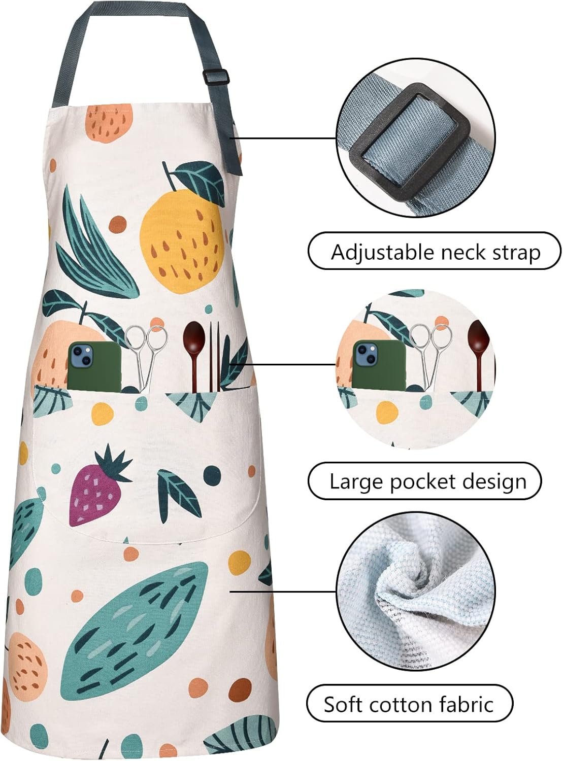 2 Pack Floral Apron for Women with Pockets, Adjustable Cotton Chef Aprons for Kitchen, Cooking, BBQ & Grill - Image 3