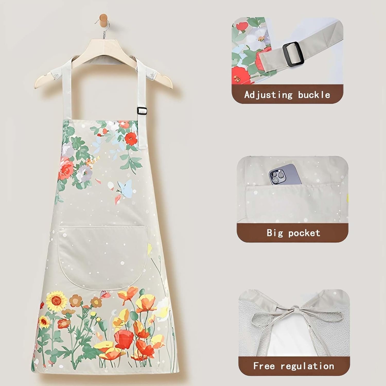 Floral Aprons with Pocket Blooming Women Waterproof Apron Adjustable Neck Long Ties Women Men Cook Baking Garden - Image 3