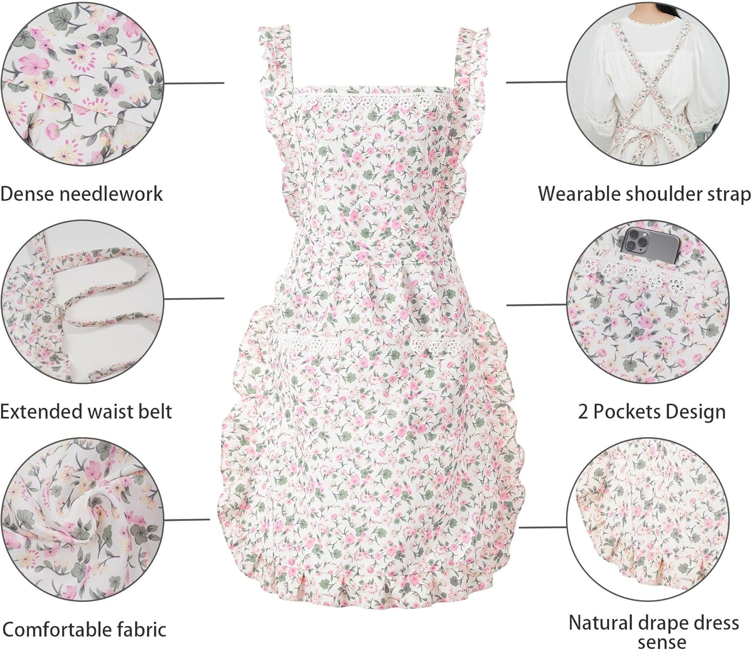 Aoomzoon Cute Aprons for Women with Pockets, Kitchen Cooking Grilling Bbq Chef Apron, Mothers Day Birthday Gifts for Women - Image 4