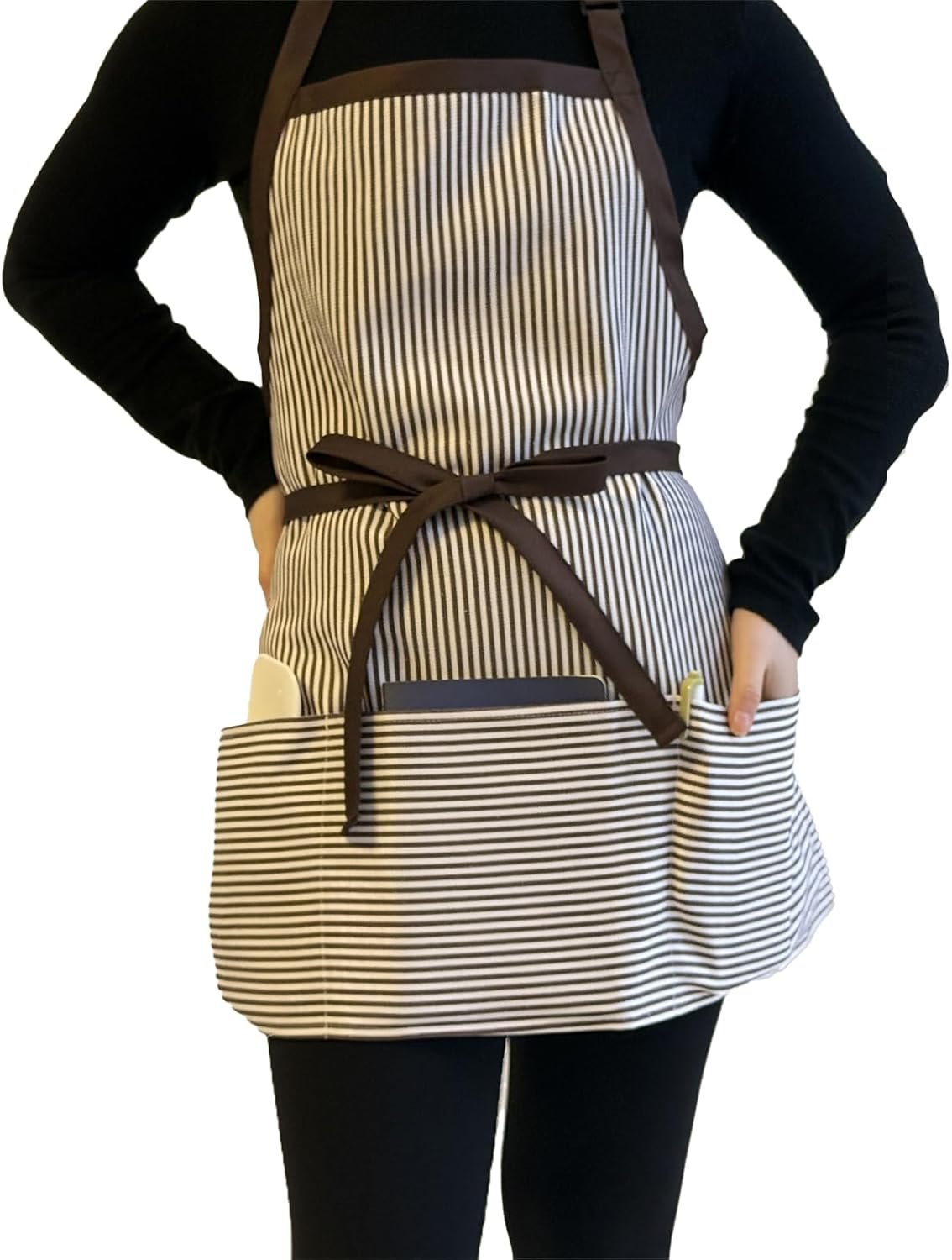 Kitchen Apron with 3 Pocket, Adjustable Server Apron, Waitress Apron with Pockets Stripes - Image 4