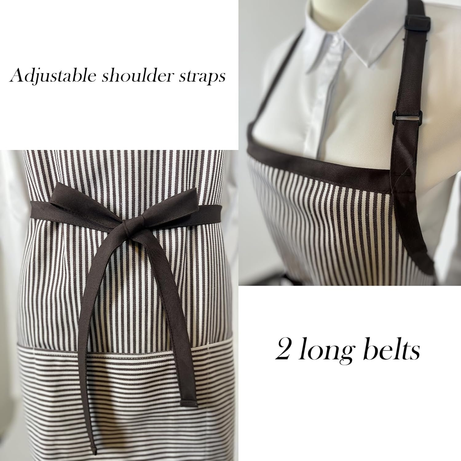 Kitchen Apron with 3 Pocket, Adjustable Server Apron, Waitress Apron with Pockets Stripes - Image 5
