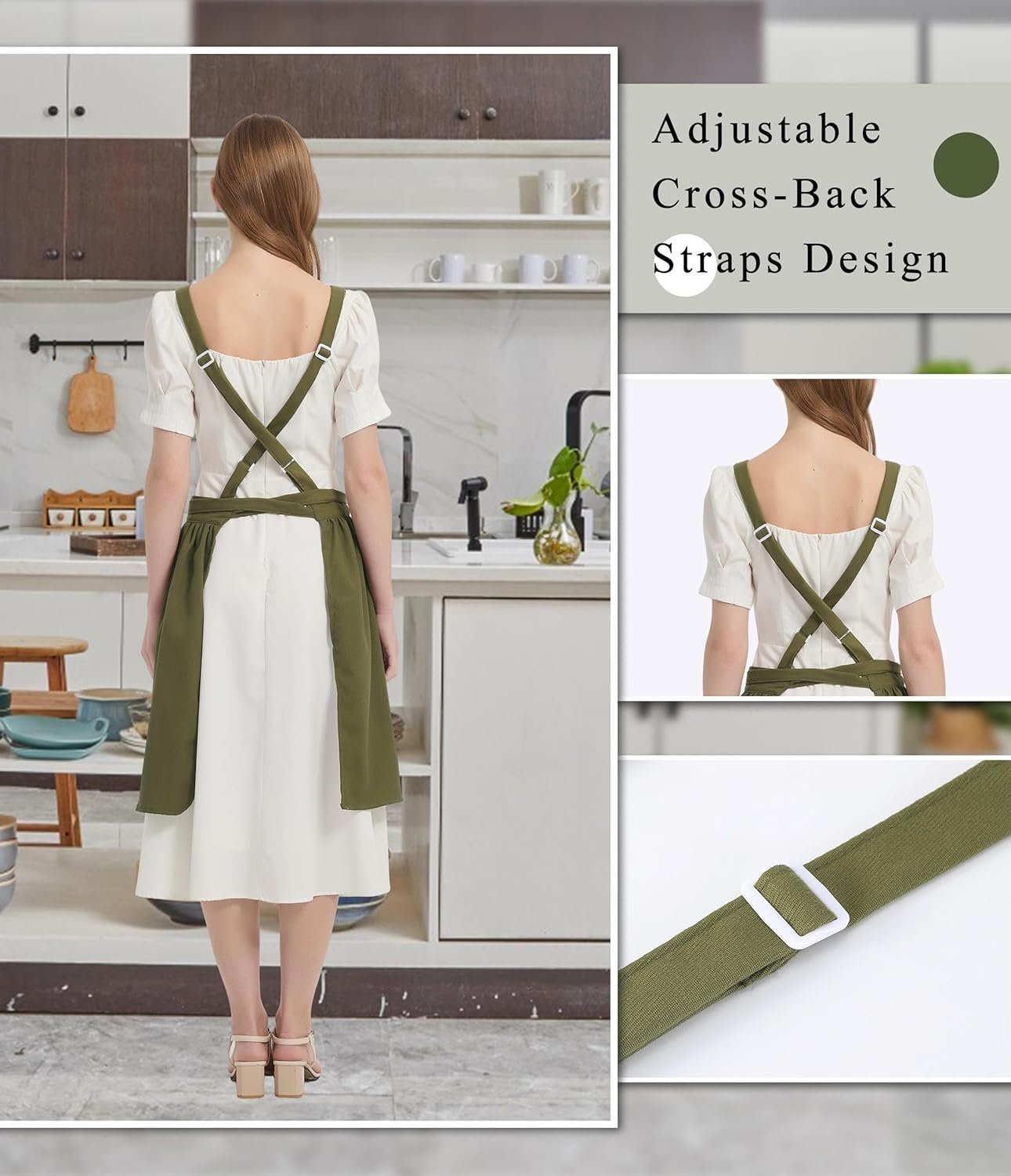 Vintage Aprons for Women with Pockets Cute Pinafore Apron Dress for Kitchen Cooking Baking Gardening - Image 5