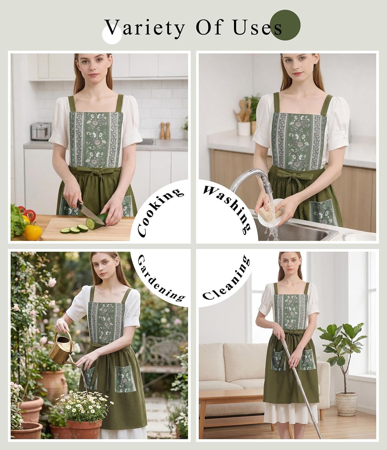 Vintage Aprons for Women with Pockets Cute Pinafore Apron Dress for Kitchen Cooking Baking Gardening - Image 6