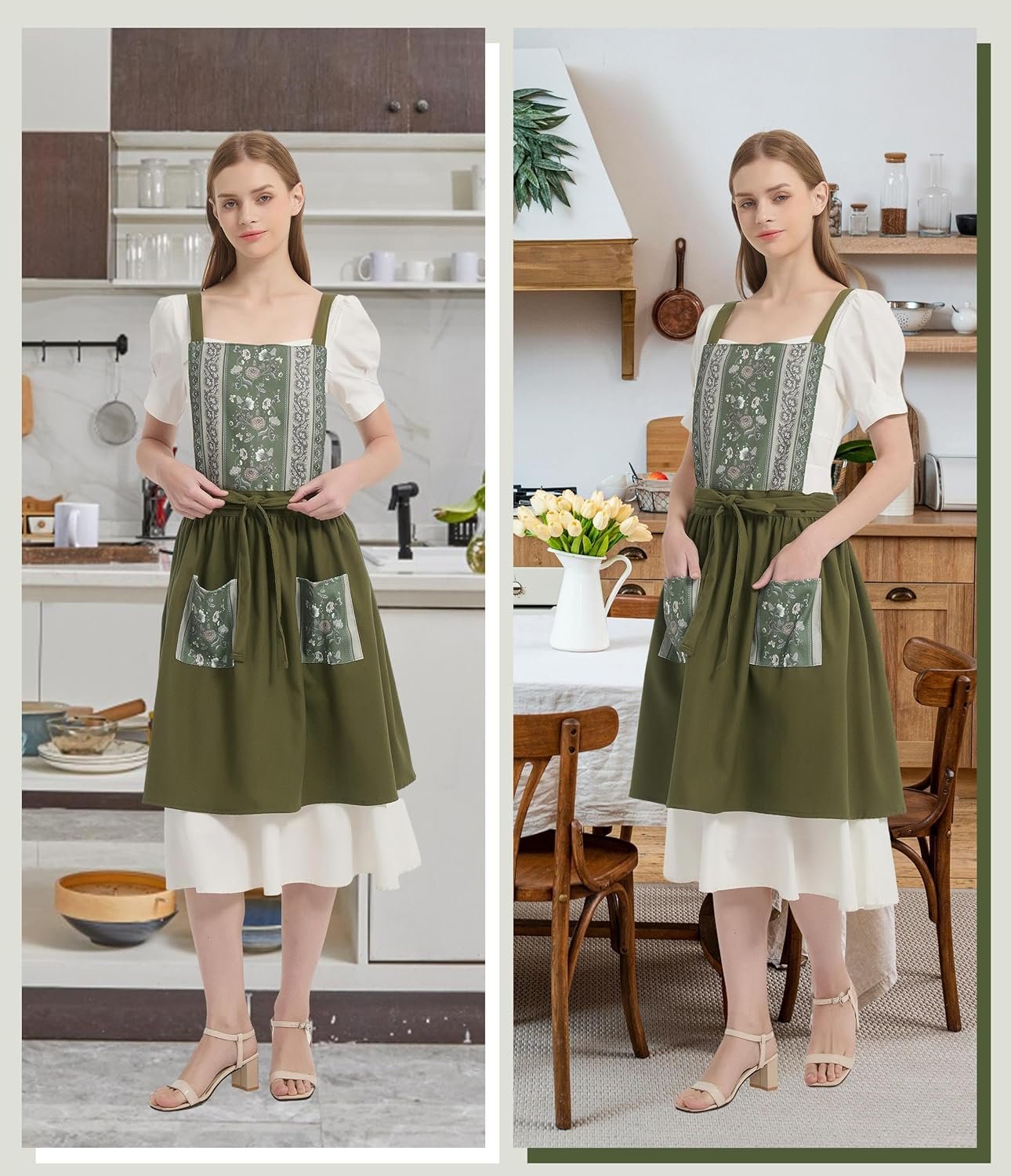 Vintage Aprons for Women with Pockets Cute Pinafore Apron Dress for Kitchen Cooking Baking Gardening - Image 7