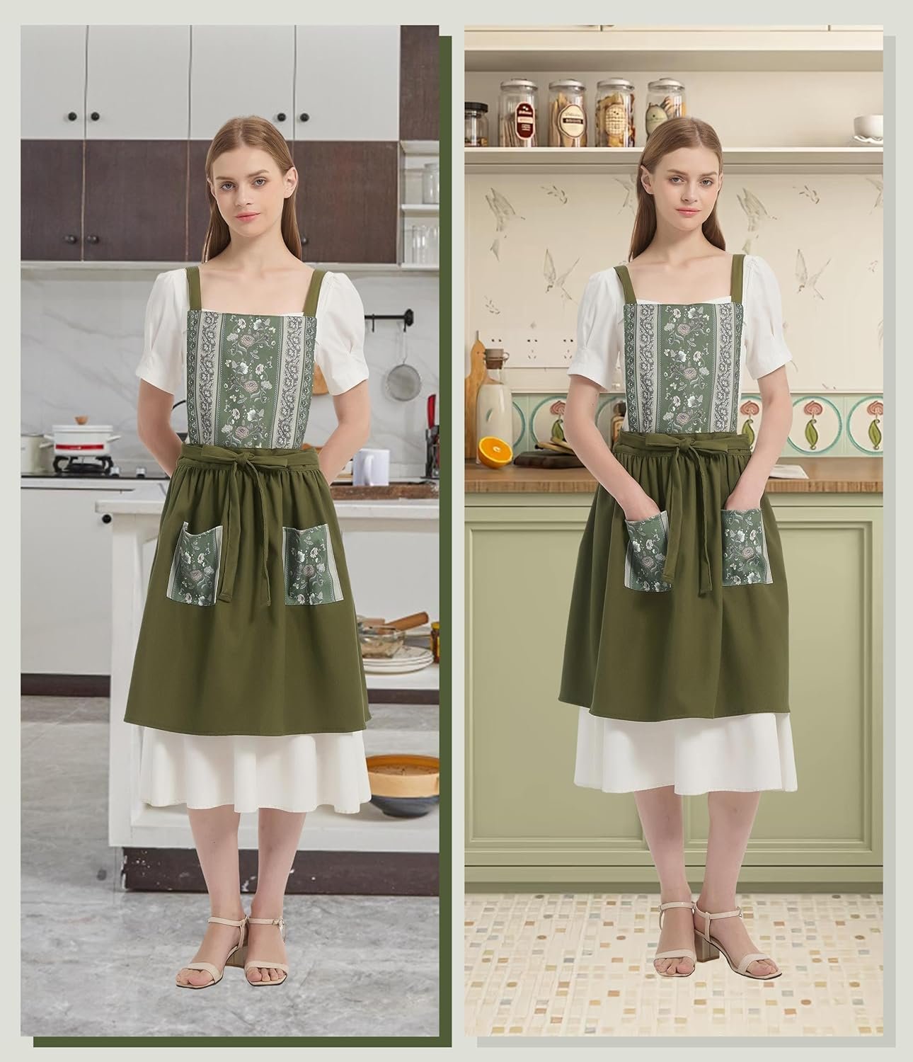 Vintage Aprons for Women with Pockets Cute Pinafore Apron Dress for Kitchen Cooking Baking Gardening - Image 8