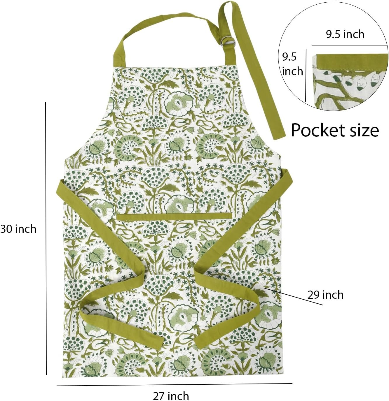 CPC Cotton Floral Kitchen Apron for women with Pocket and Adjustable Neck Ties. Apron for Women Men Chef-Hand Block Printed - Image 5