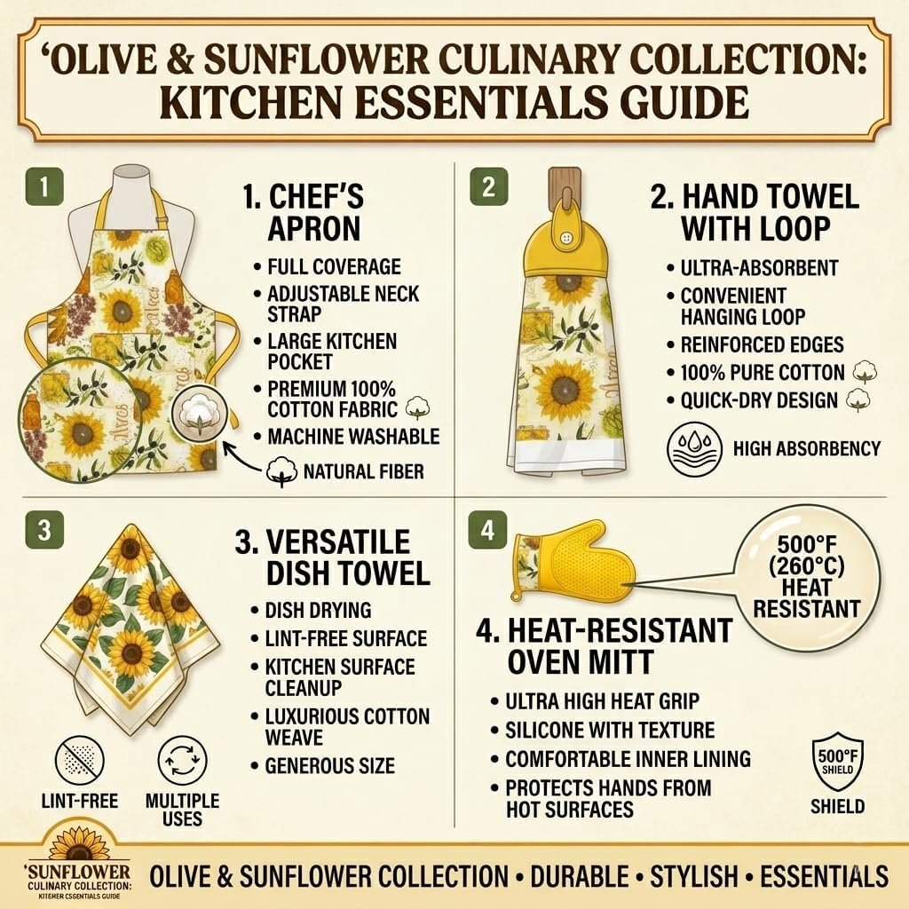4-Piece Kitchen Apron Set with Oven Mitt & Dish Towel, Cooking Apron for Women,Housewarming Gift Set - Image 3