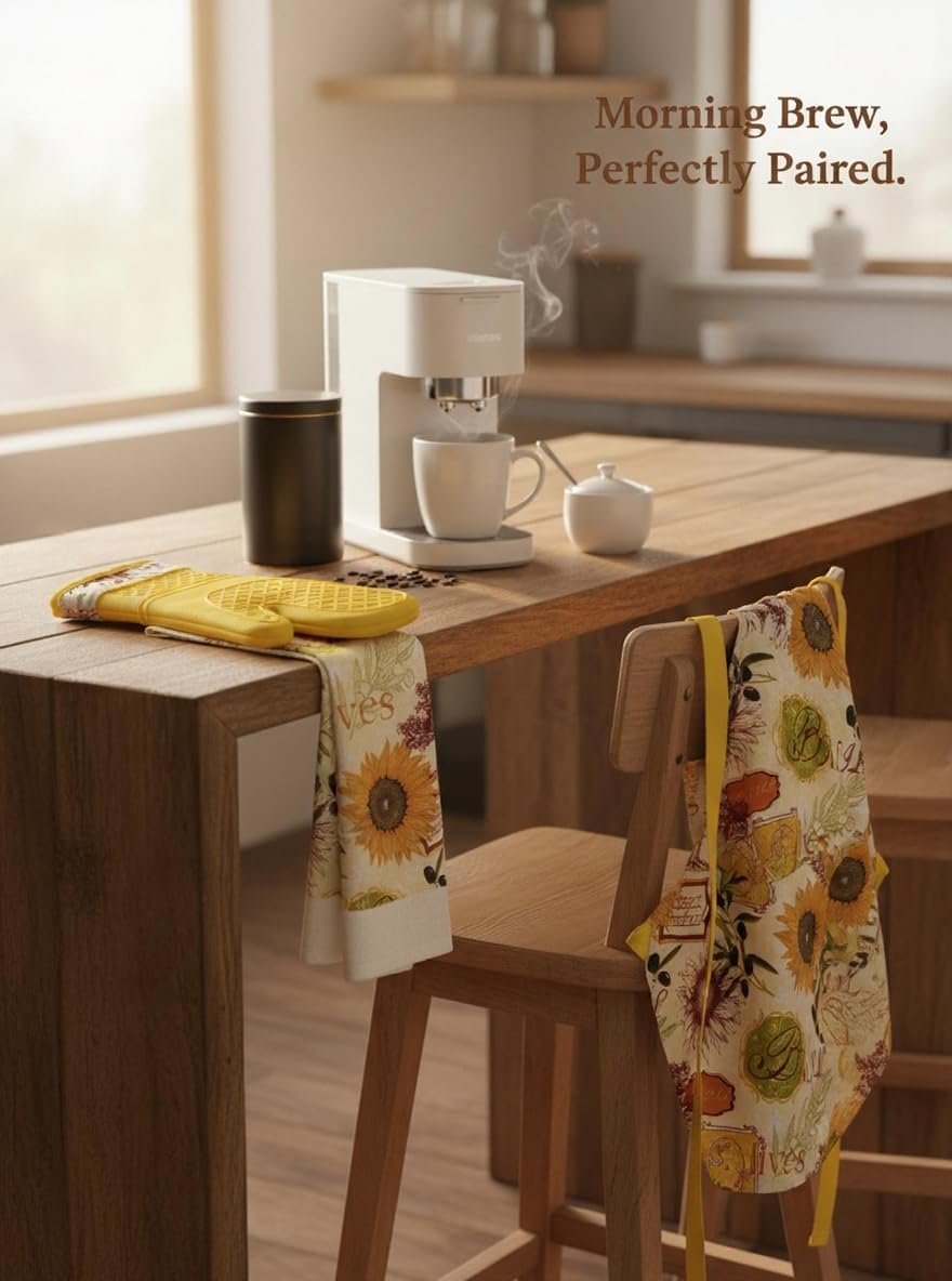 4-Piece Kitchen Apron Set with Oven Mitt & Dish Towel, Cooking Apron for Women,Housewarming Gift Set - Image 6