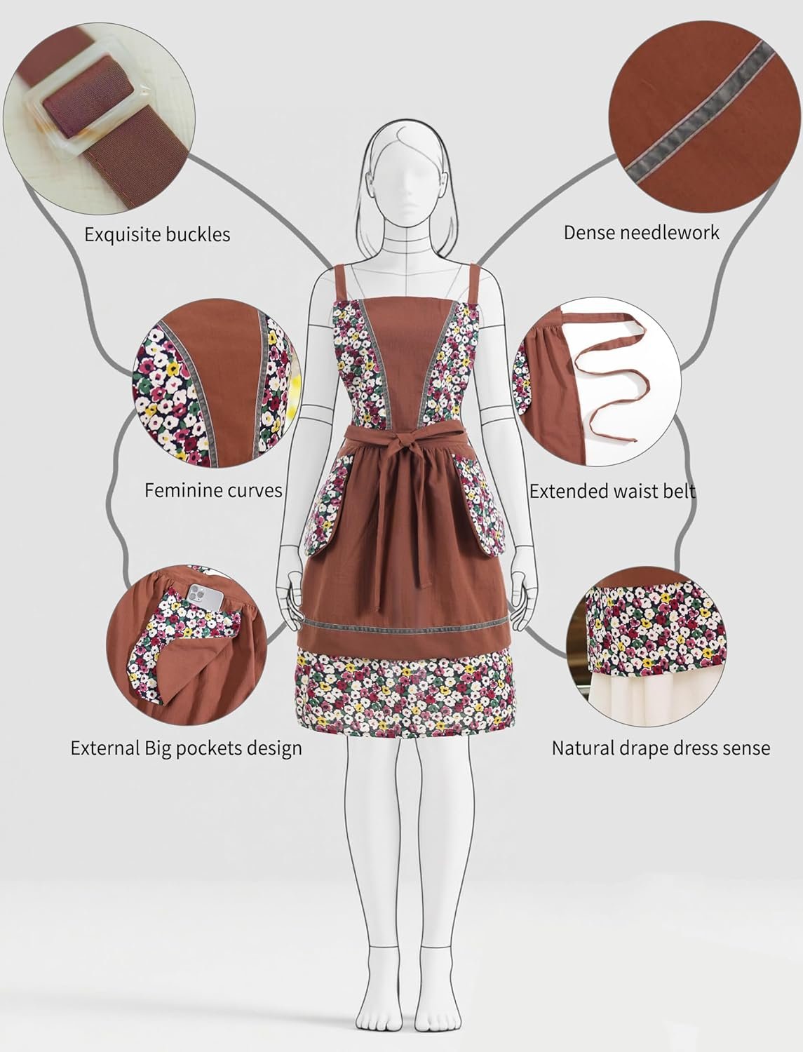 Pinknoke Kitchen Aprons for Women with Pockets Cute Vintage Chef Pinafore Apron for Gardening Cooking Baking Painting - Image 4