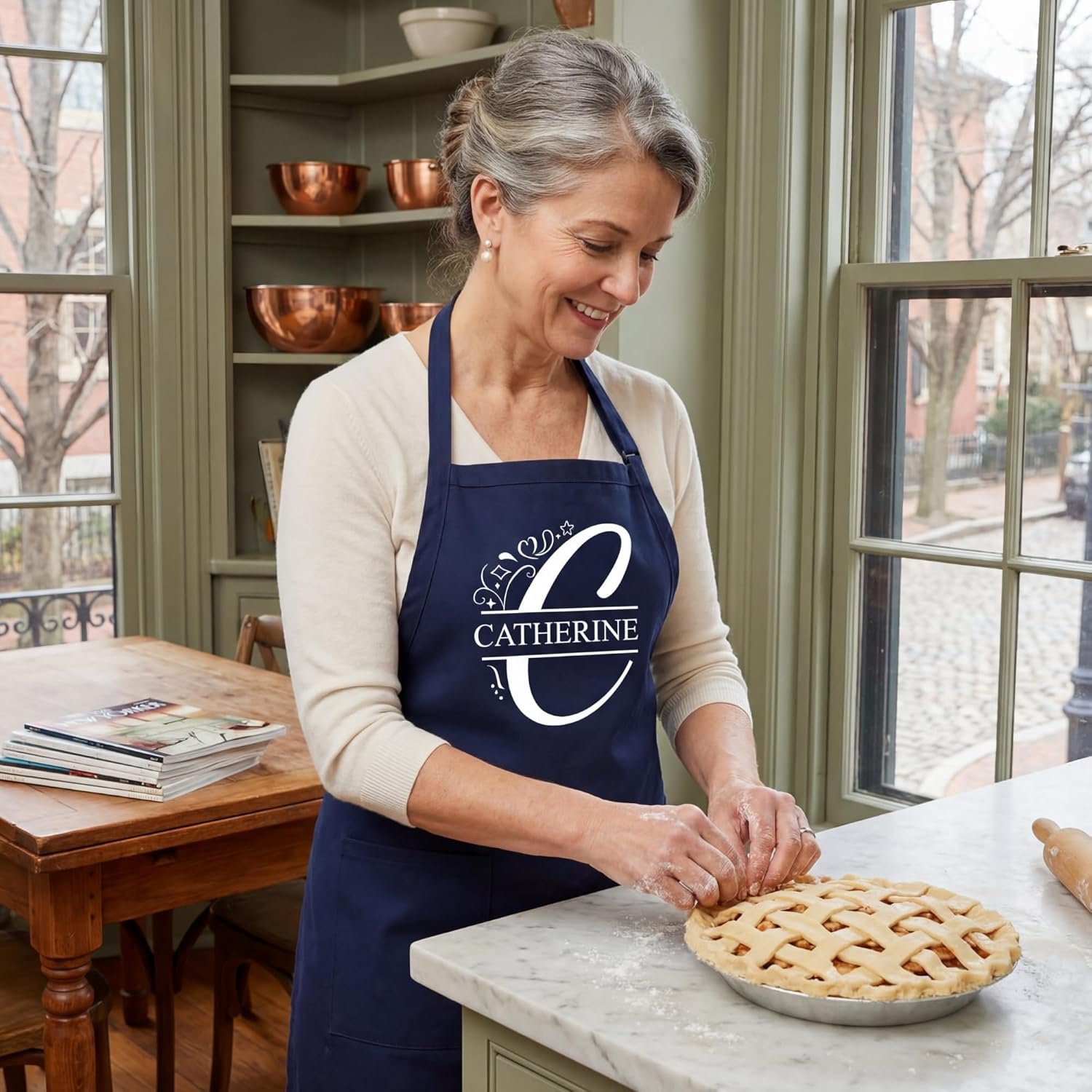Custom Initial Monogram Apron for Women Men – Personalized Letter Cooking Kitchen Apron with Name - Image 3