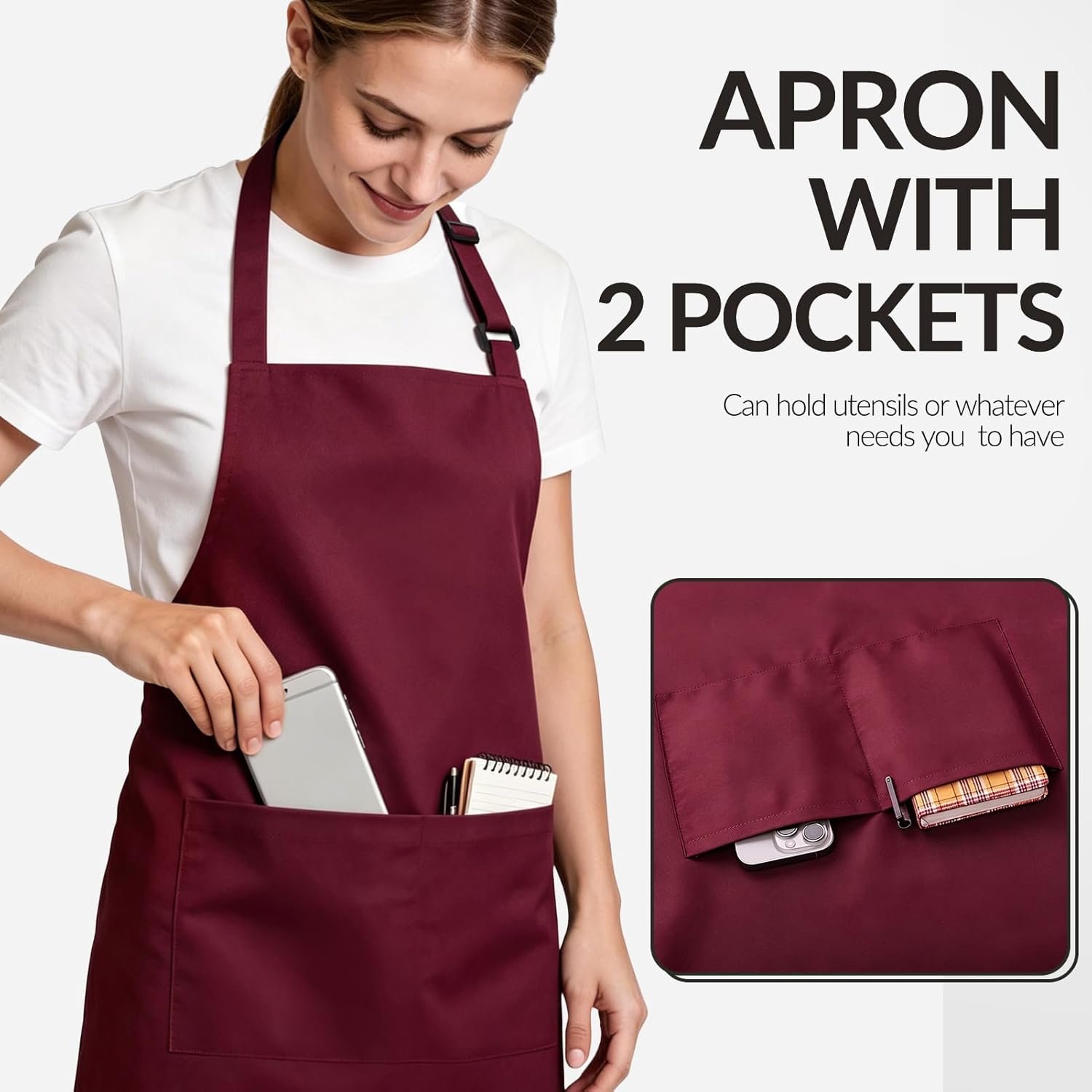 Large Chef Apron for Men and Women, Cooking Kitchen Aprons with 2 Large Pockets Water Oil Resistant - Image 4
