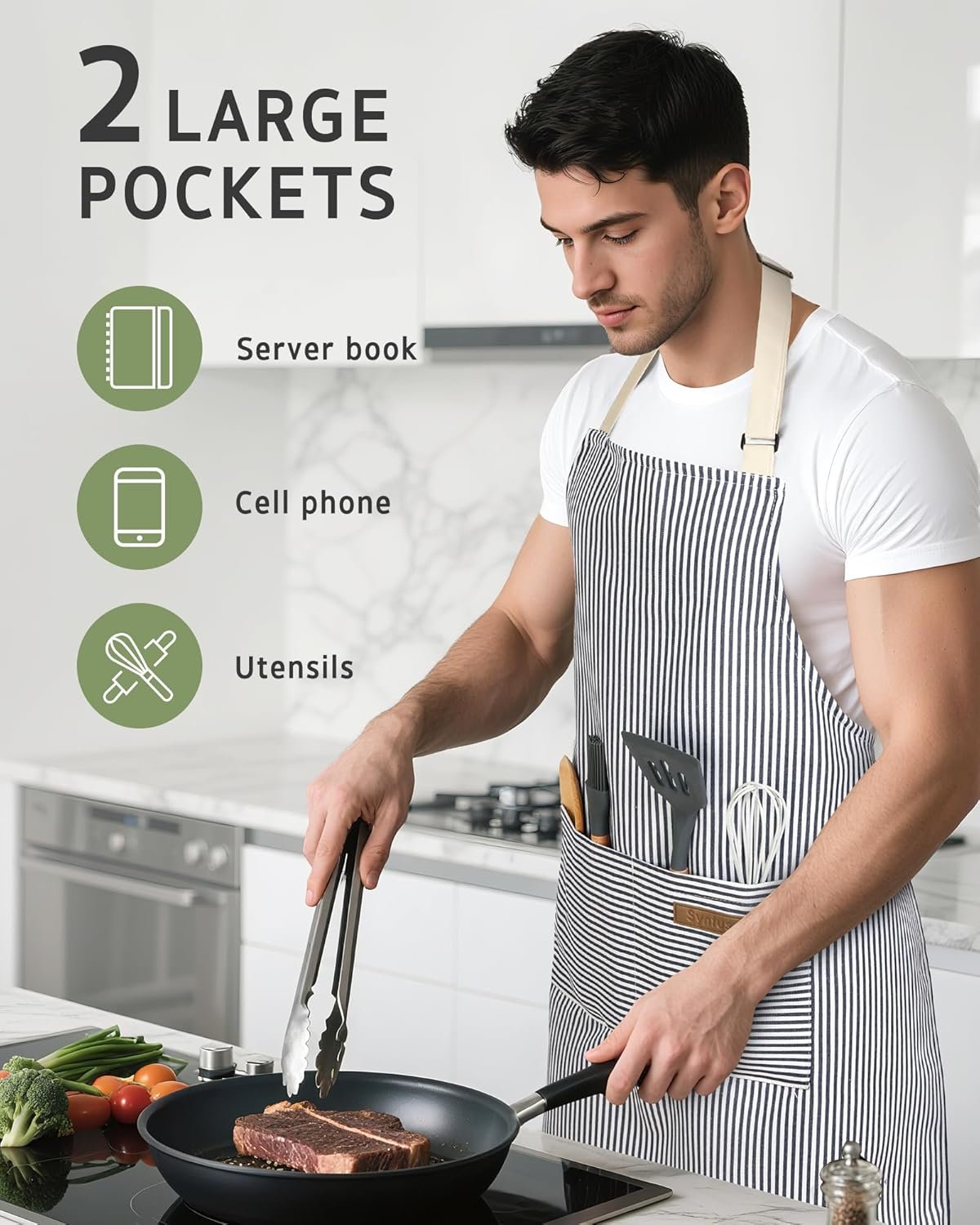 Syntus Apron for Men Women, Adjustable Cooking Kitchen Chef Aprons with 2 Pockets - Image 6