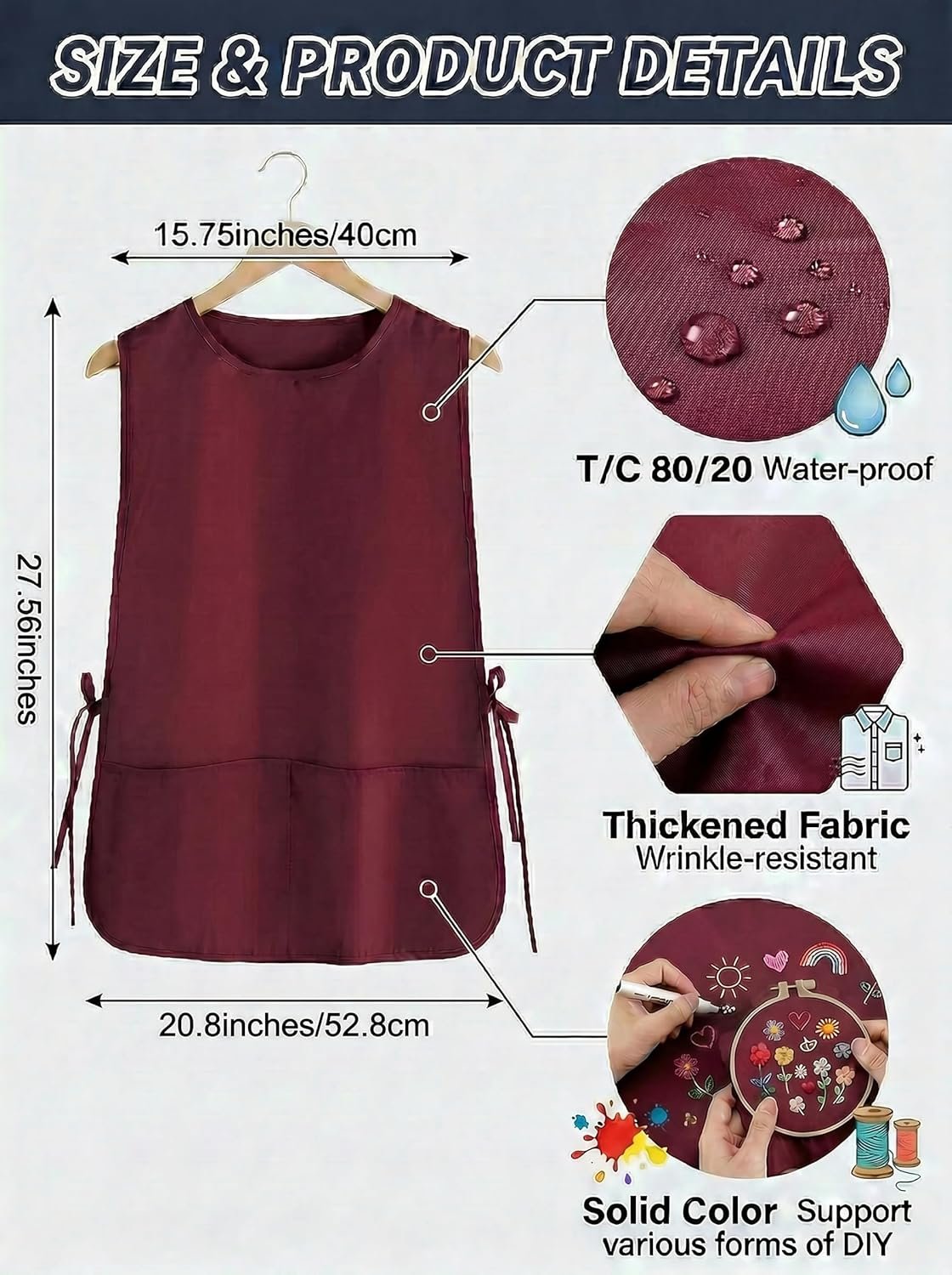 TFTAFAN Cobbler Apron Unisex Waterproof Apron with 2 Deep Pockets Art Smock for Painting Cleaning Artiest Apron work kitchen - Image 3