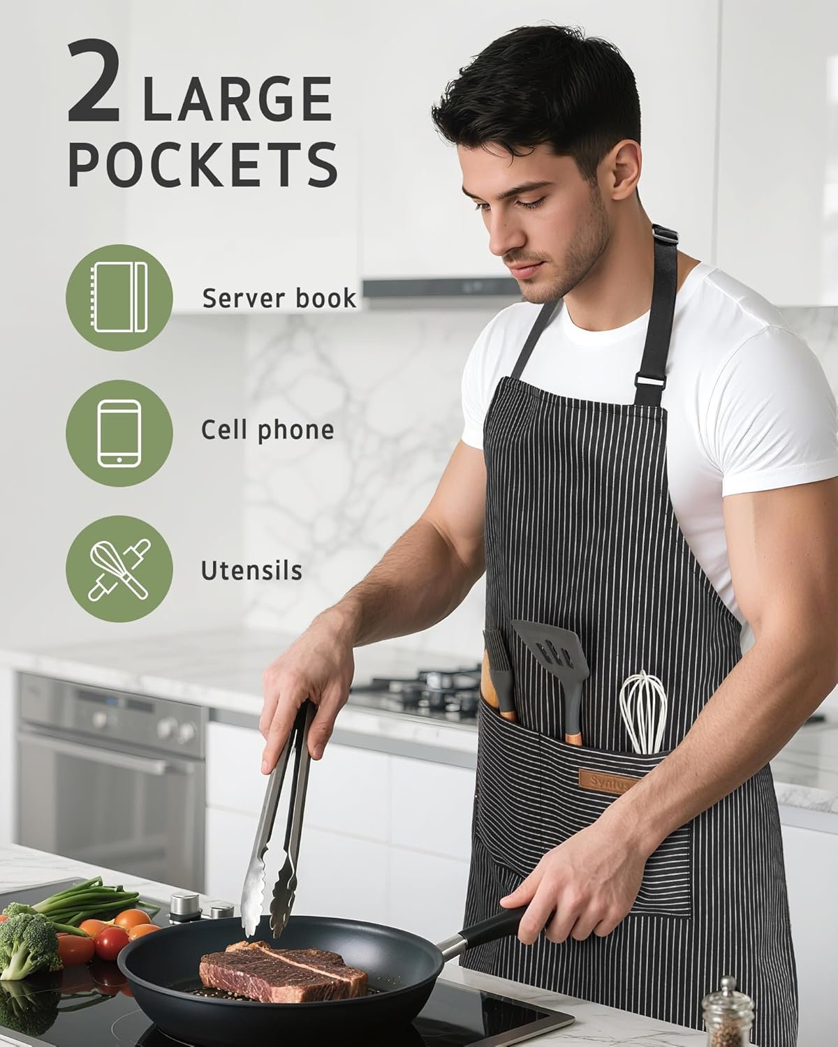 Syntus Apron for Men Women, Adjustable Cooking Kitchen Chef Aprons with 2 Pockets - Image 6