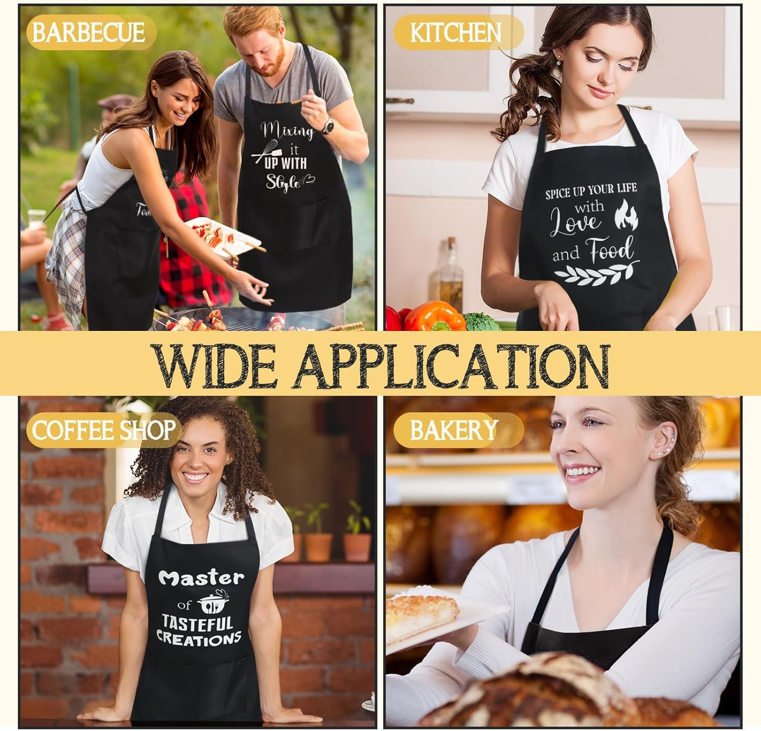 Sliner 12 Pcs Funny Cooking Aprons for Women with Pockets Bulk Birthday Gifts Kitchen Baking Cooking Cute Aprons Women Men Novelty Funny Quotes Adjustable Black Pocket - Image 4