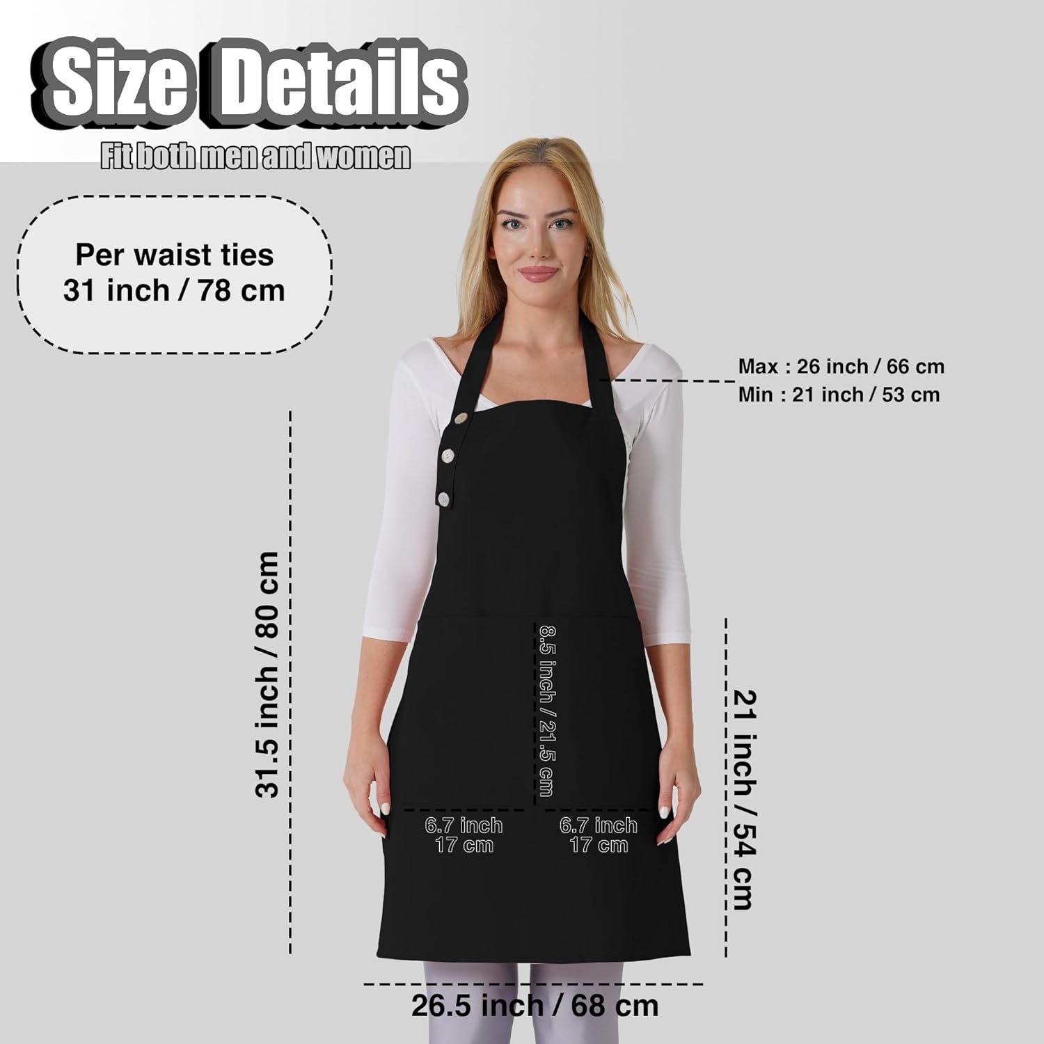 TOSHE Kitchen Apron Waterdrop Resistant Cotton Apron with adjustable Aprons for Women with Pockets 10 Color option Cooking Black Apron (Black) - Image 3