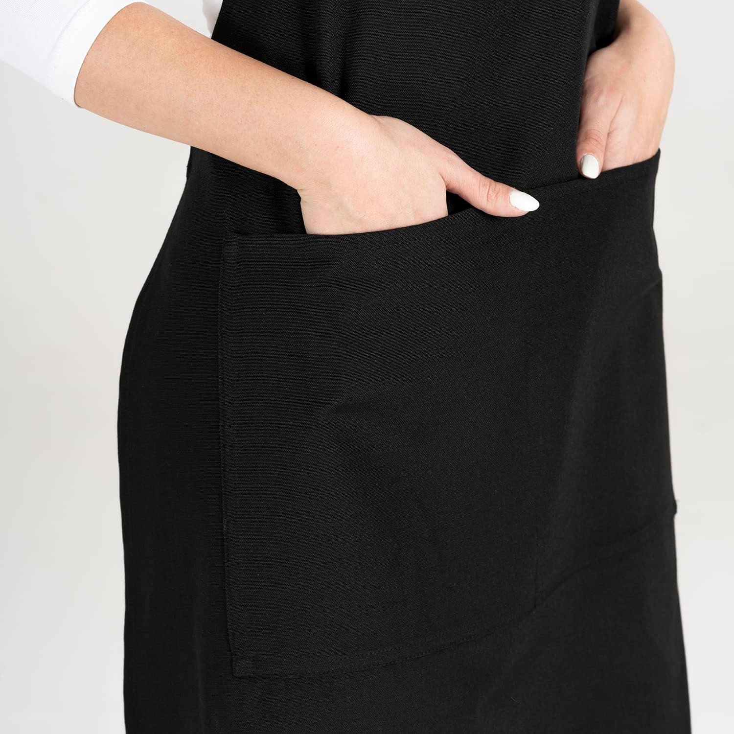 TOSHE Kitchen Apron Waterdrop Resistant Cotton Apron with adjustable Aprons for Women with Pockets 10 Color option Cooking Black Apron (Black) - Image 6