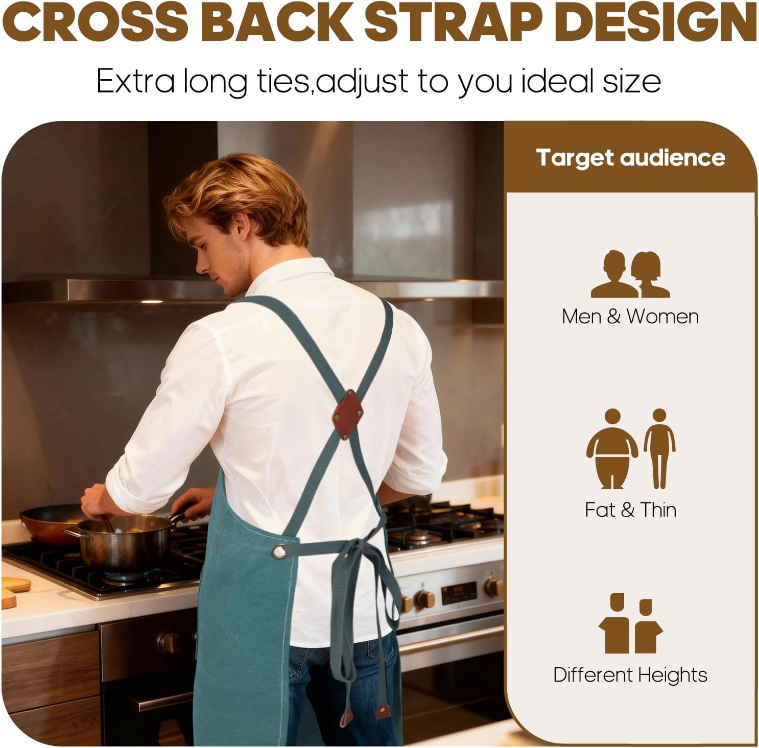 Aprons For Women Men With Large Pockets, Waterproof Cotton Chef Aprons For Cooking Server Grilling Bbq Kitchen - Image 3