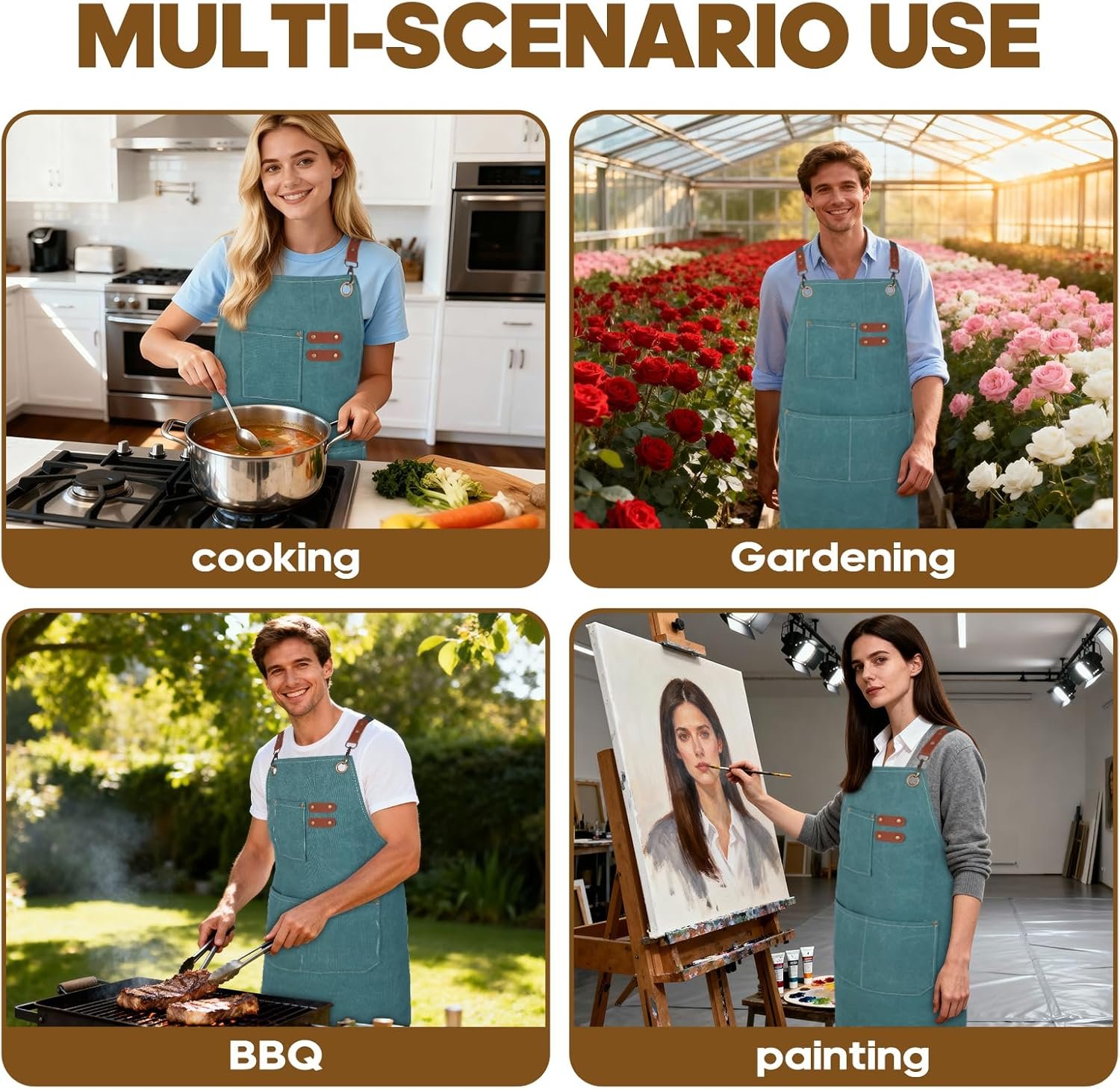Aprons For Women Men With Large Pockets, Waterproof Cotton Chef Aprons For Cooking Server Grilling Bbq Kitchen - Image 7