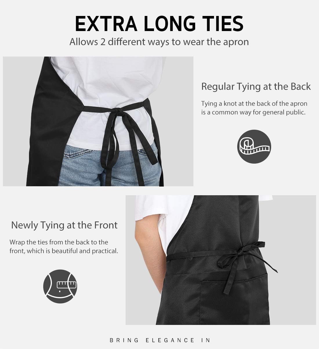Syntus 12 Pack Bib Apron, Unisex Aprons Adjustable Waterdrop Resistant with 2 Pockets Cooking Kitchen Apron for Chef, BBQ Drawing Apron Bulk, Black - Image 4