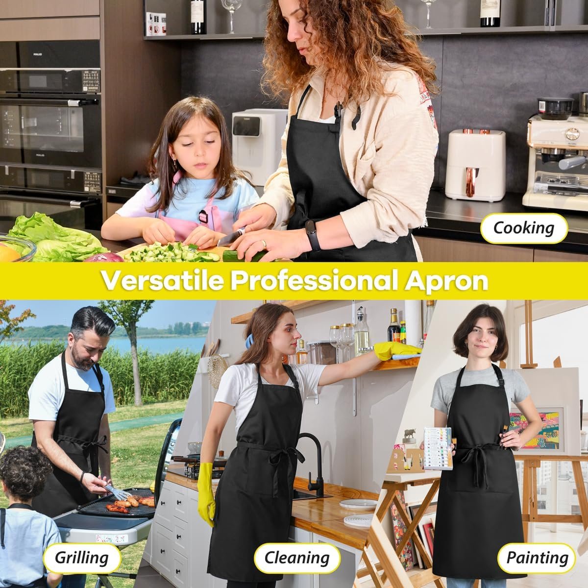 ROTANET Extra Large Apron for Men Adjustable Bib Aprons with 2 Pockets Cooking Kitchen Women Chef Water & Oil Resistant - Image 3