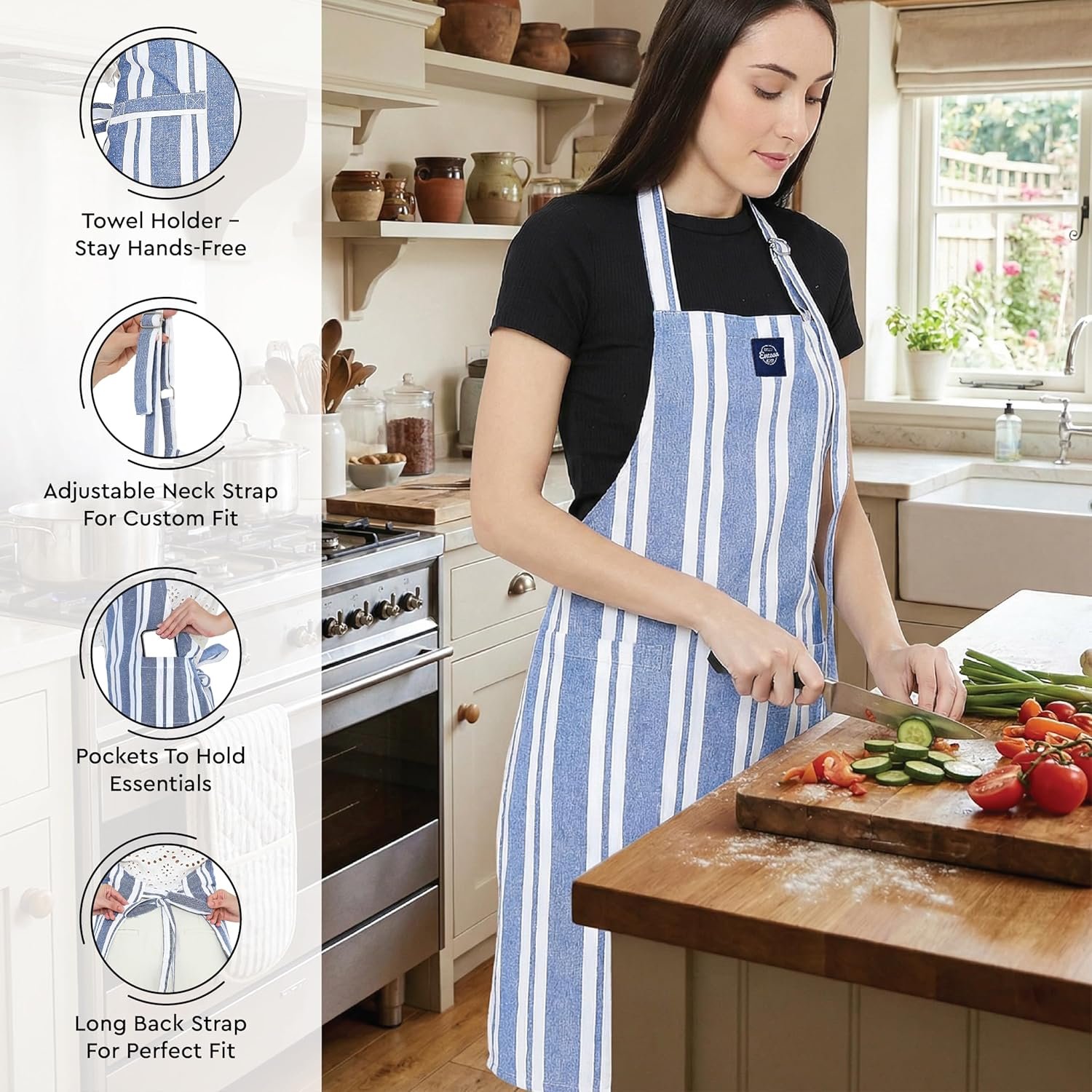 Encasa XO Kitchen Apron with Oven Gloves & Potholder - Combo Set -100% Cotton - Heat Resistant - Image 3