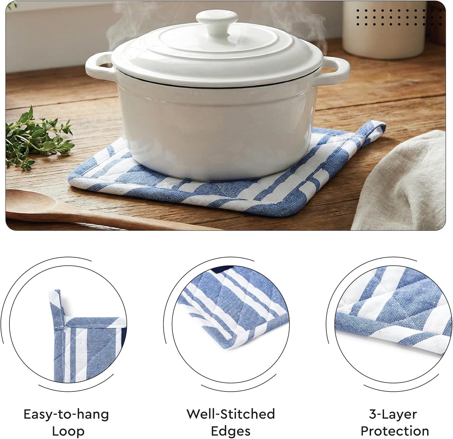 Encasa XO Kitchen Apron with Oven Gloves & Potholder - Combo Set -100% Cotton - Heat Resistant - Image 4