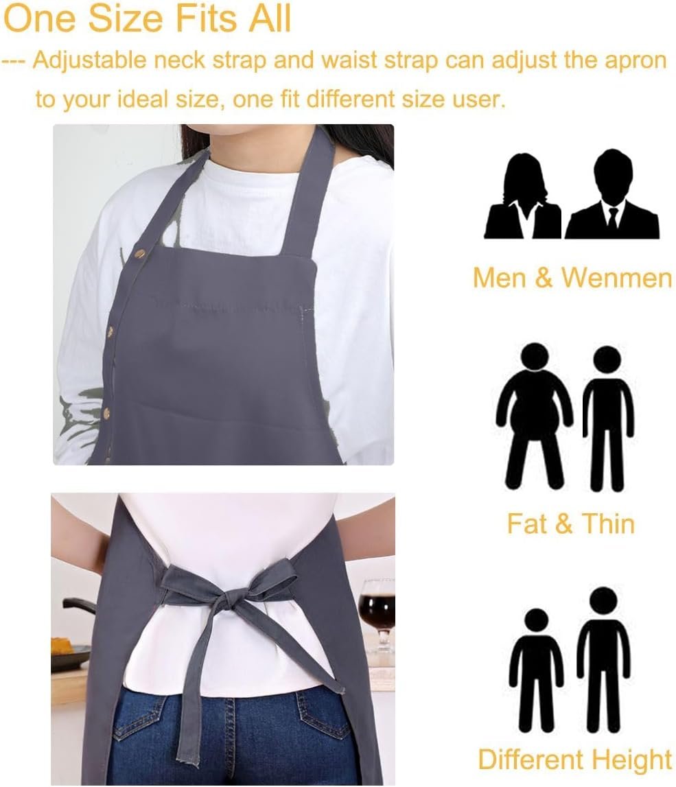 Kitchen Cooking Apron for Women Men with Big Pockets Canvas Waterproof Aprons for Server Pottery Artist Chef Apron - Image 3
