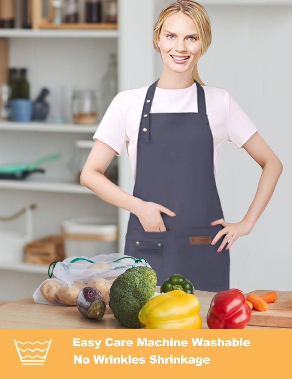 Kitchen Cooking Apron for Women Men with Big Pockets Canvas Waterproof Aprons for Server Pottery Artist Chef Apron - Image 4
