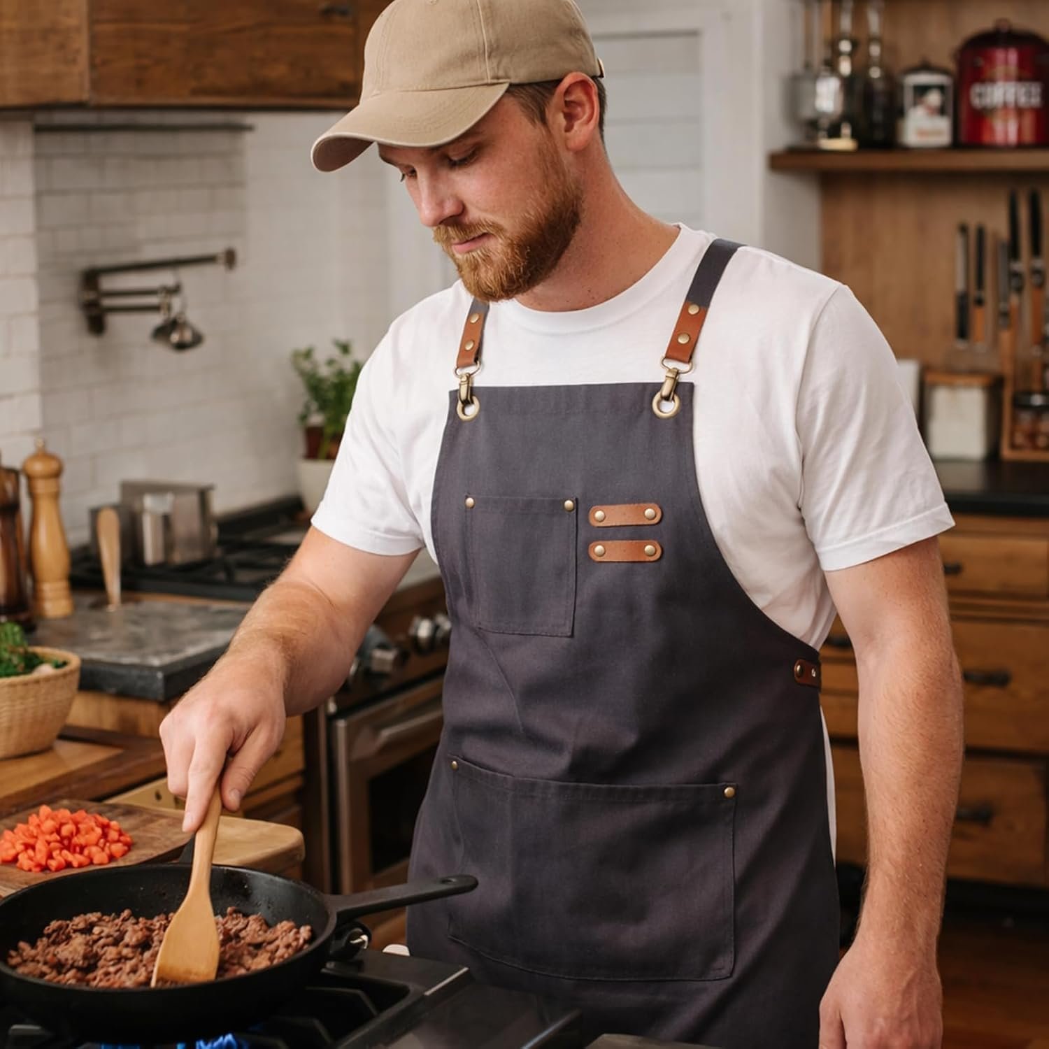 Chef Aprons for Men Canvas Apron with Large Pockets and Adjustable Neck Strap for Cooking,BBQ, Gardening - Image 4