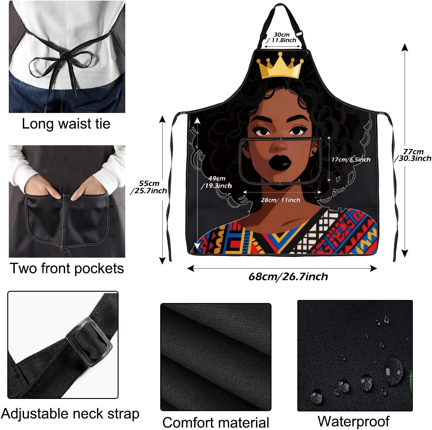 PXTIDY Black Women Chef Apron African Gifts For American Girl Cooking Kitchen Gift Black Owned Gardening Apron - Image 3