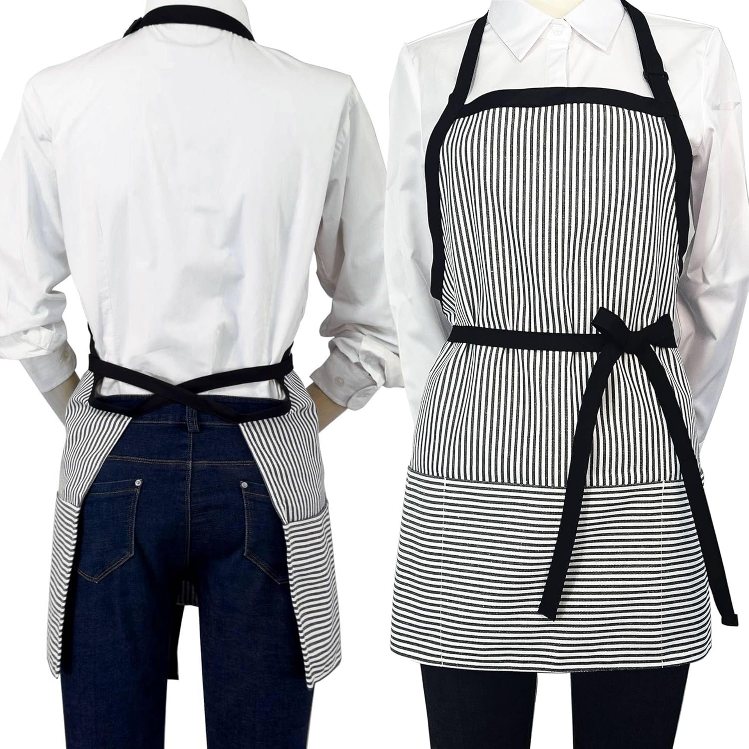 Chef Apron Striped Waitress Apron Kitchen Cooking Women Short Apron Adjustable Halter Cute Apron - Image 4