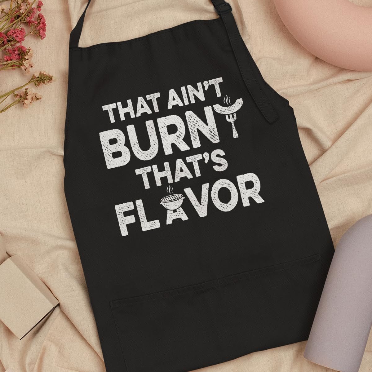 SANDJEST Funny Mens Aprons with Pockets for BBQ Grilling Cooking Grandpa Husband Apron for Birthday Christmas Father's Day - Image 3