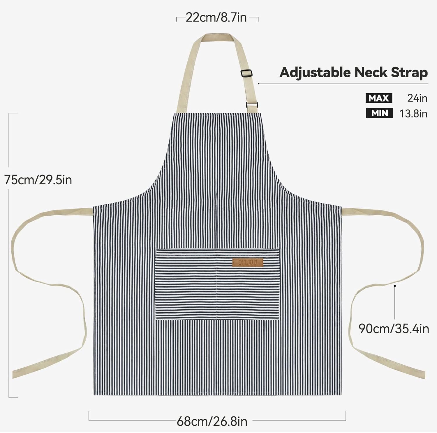 NLUS 2 Pack Cooking Aprons for Women with Pockets, Adjustable Kitchen Bib Aprons Chef Aprons for Women Men(Blue Pinstripes) - Image 4