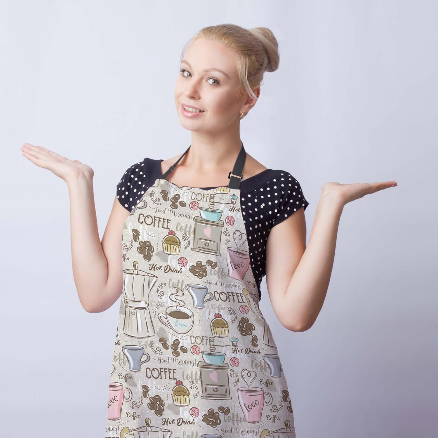 Retro Apron for Women Coffee Set Patterns Mans Aprons for Grilling for Kitchen Cooking Restaurant BBQ Painting Crafting Gardening 27” (W) x 31” (H), Waterproof Aprons - Image 3