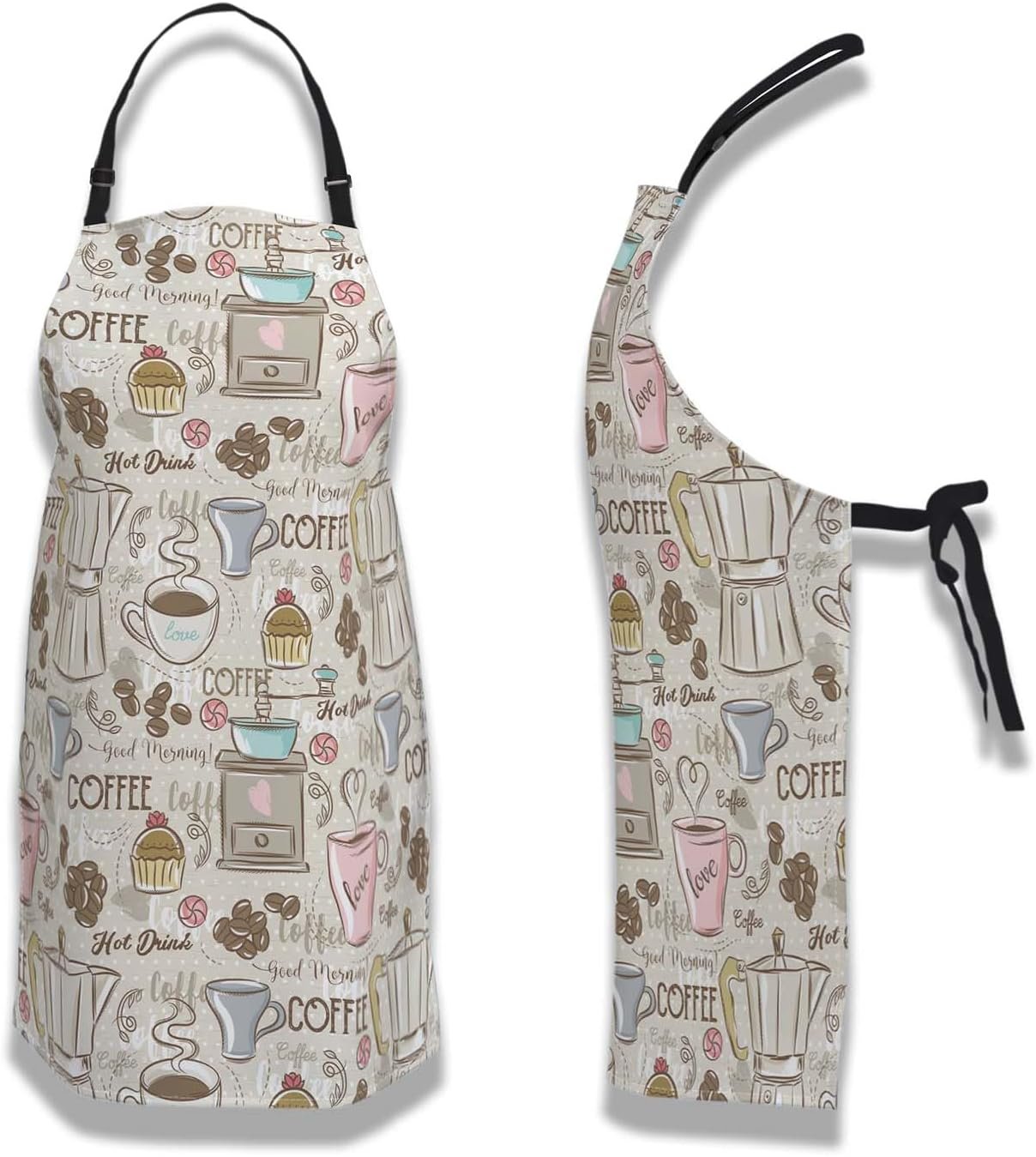 Retro Apron for Women Coffee Set Patterns Mans Aprons for Grilling for Kitchen Cooking Restaurant BBQ Painting Crafting Gardening 27” (W) x 31” (H), Waterproof Aprons - Image 4
