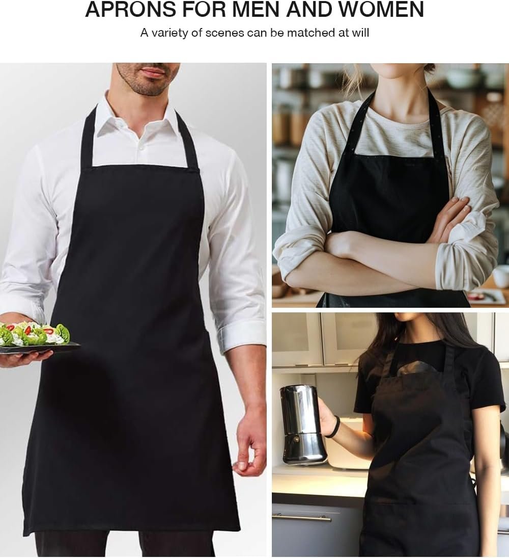 VOGMATE 2 Pack Aprons with Pockets for Women Men Adjustable Bib Chef Apron for Kitchen Cooking BBQ Restaurant - Image 4
