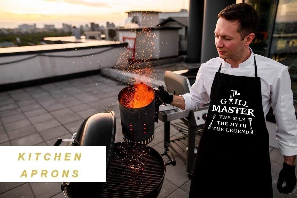 Rosoz Funny Aprons for Men - The Grill Master, The Man The Myth The Legend - Cooking Grilling BBQ Chef Apron for a Husband, Dad Gifts, Waterproof Oil Proof Black Apron with 2 Pockets - Image 5