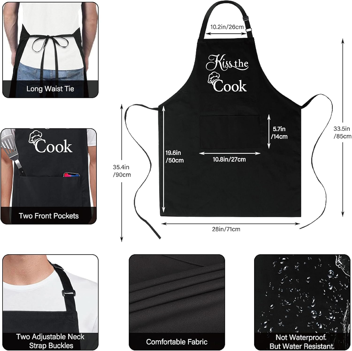 Xornis 100% Cotton Funny Apron with 2 Pockets for Men Women BBQ Grilling Adjustable Bib Black Aprons Gifts Cooking Kitchen - Image 3