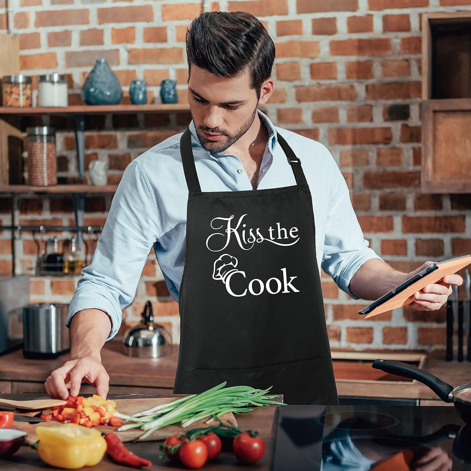 Xornis 100% Cotton Funny Apron with 2 Pockets for Men Women BBQ Grilling Adjustable Bib Black Aprons Gifts Cooking Kitchen - Image 4