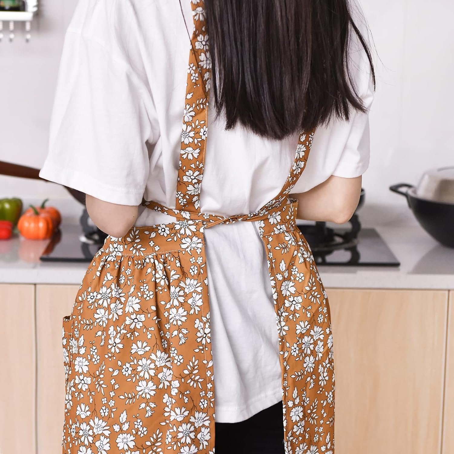 Pinknoke Vintage Pinafore Apron Dress for Women with Pockets Cute Floral Chef Aprons for Kitchen Cooking Baking Gardening - Image 7