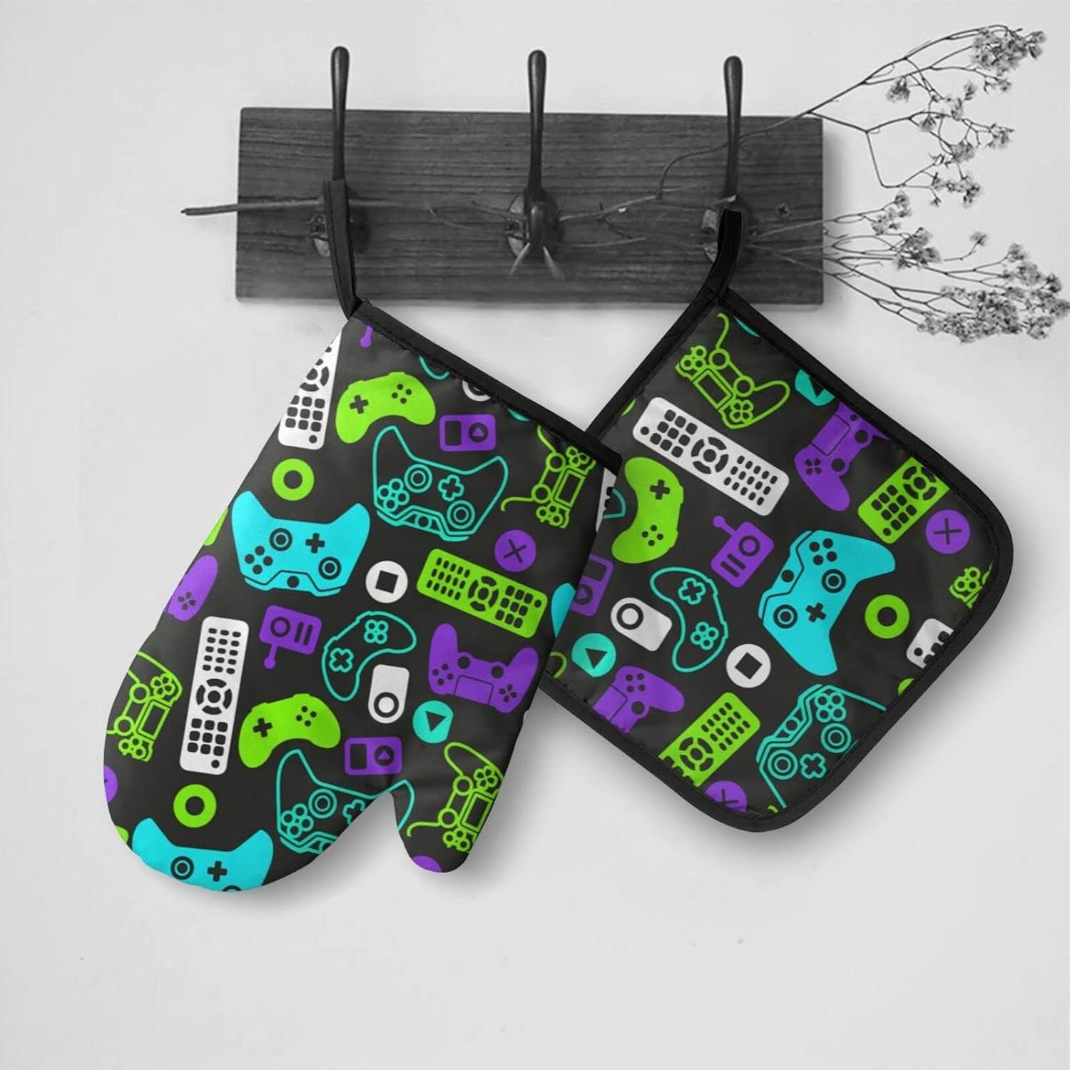 Cute Bunnies 3 Piece Kitchen Set Waterproof Apron with Oven Mitt Pot Holder Cooking Adjustable Apron - Image 4
