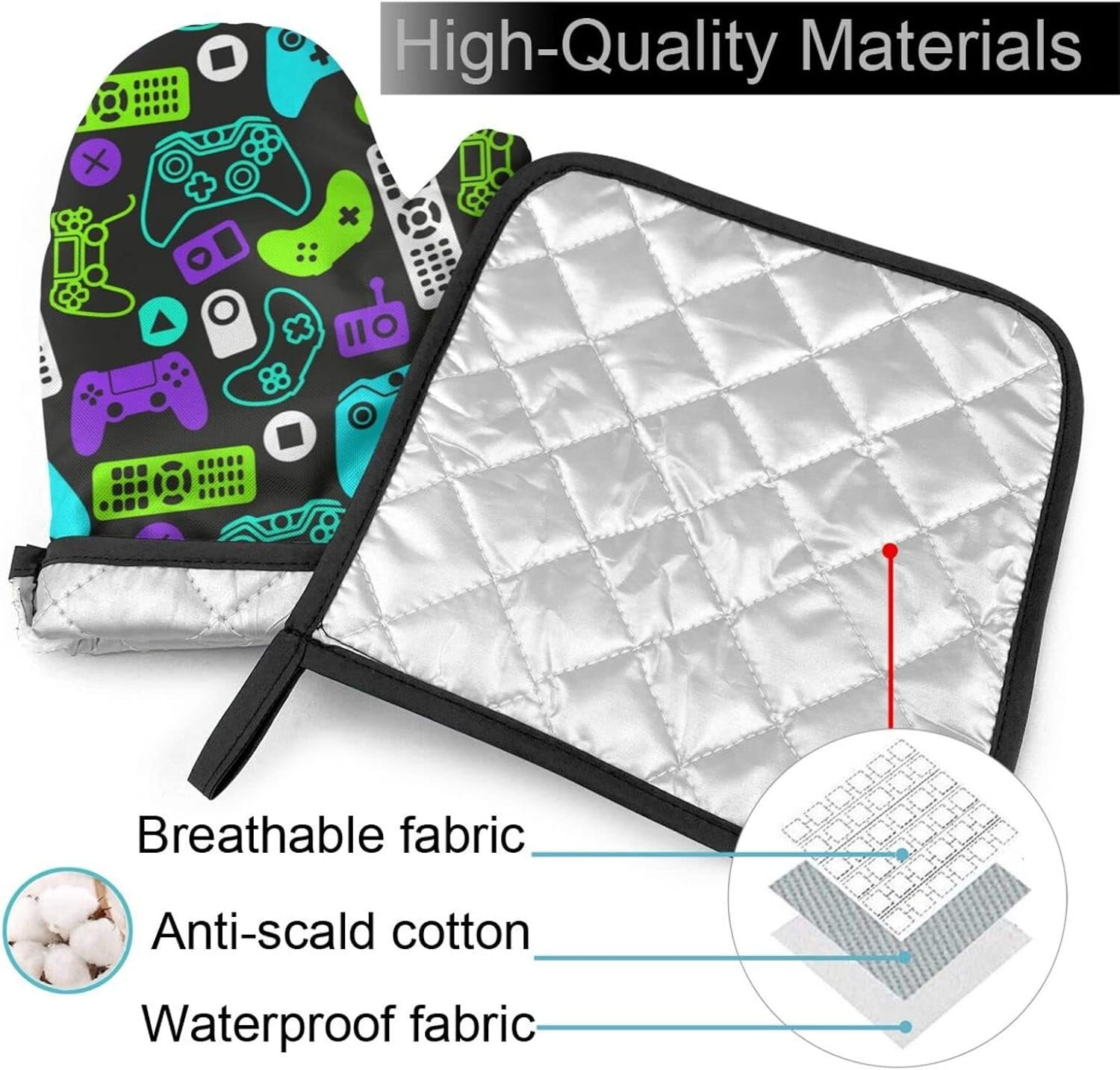 Cute Bunnies 3 Piece Kitchen Set Waterproof Apron with Oven Mitt Pot Holder Cooking Adjustable Apron - Image 6