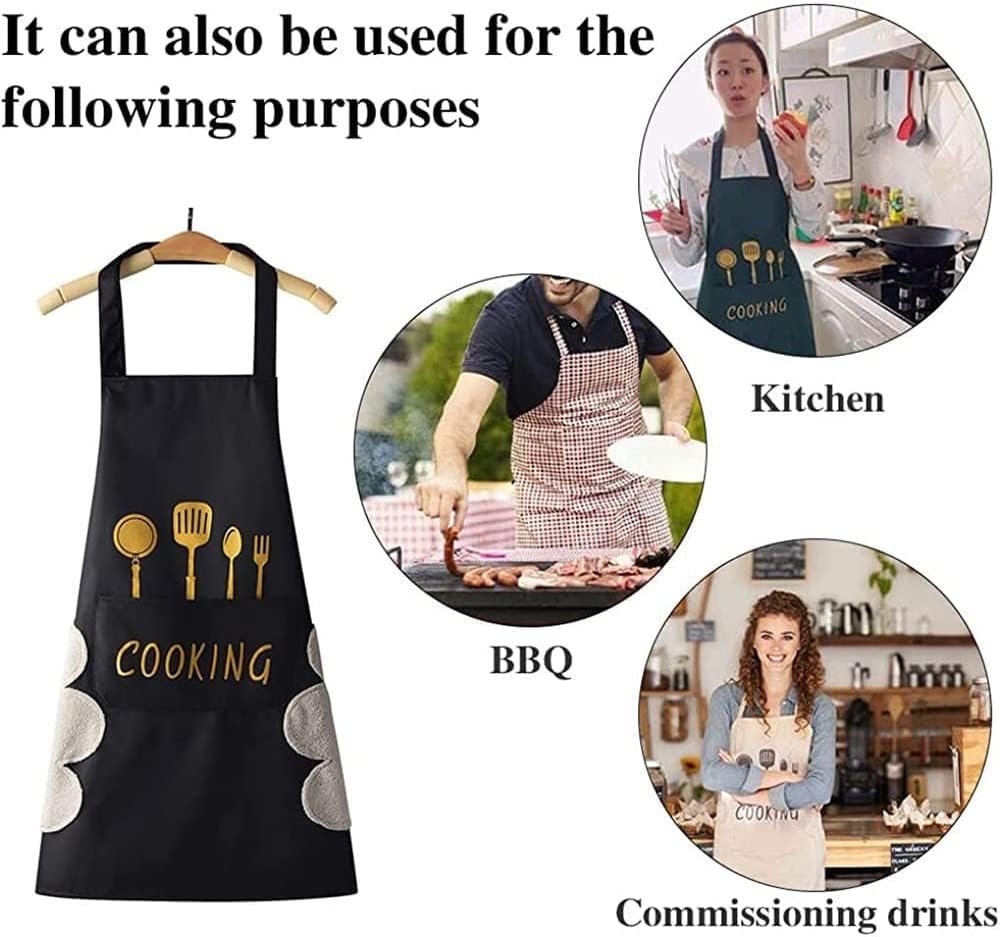 Kitchen Cooking Apron Waterproof Apron Women Men With Pockets And Side Coral Velvet Wiping Hand Towel Grill Cooking BBQ Kitchen Chef Apron Kitchen Accessories - Image 5