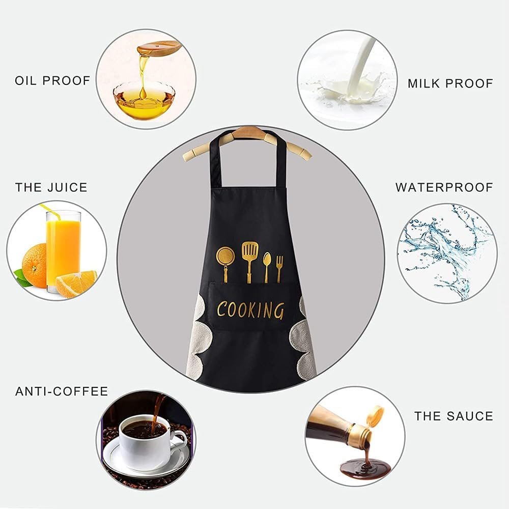 Kitchen Cooking Apron Waterproof Apron Women Men With Pockets And Side Coral Velvet Wiping Hand Towel Grill Cooking BBQ Kitchen Chef Apron Kitchen Accessories - Image 7