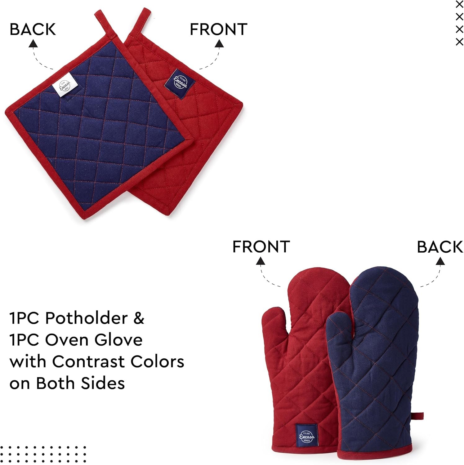Encasa XO Kitchen Apron with Oven Gloves & Potholder - Combo Set -100% Cotton - Heat Resistant - Image 3