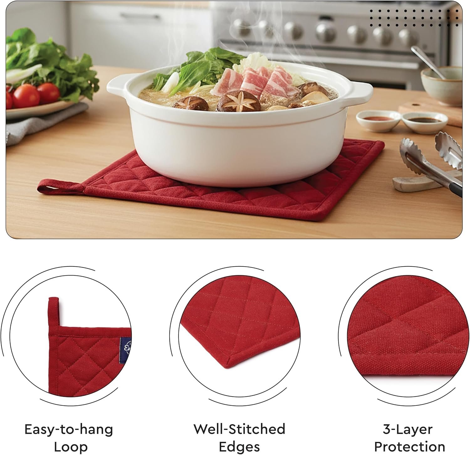 Encasa XO Kitchen Apron with Oven Gloves & Potholder - Combo Set -100% Cotton - Heat Resistant - Image 5